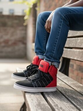 Osiris Kids High-Top Sneakers in Black and Red
